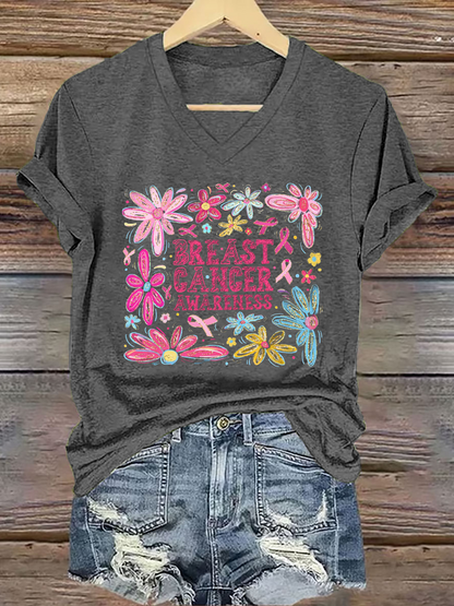 Women's Breast Cancer Awareness Print Casual T-Shirt