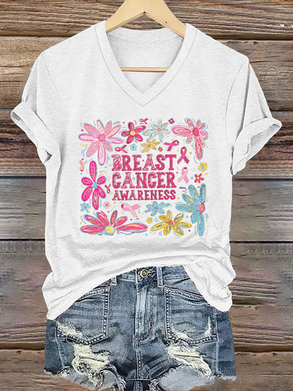 Women's Breast Cancer Awareness Print Casual T-Shirt