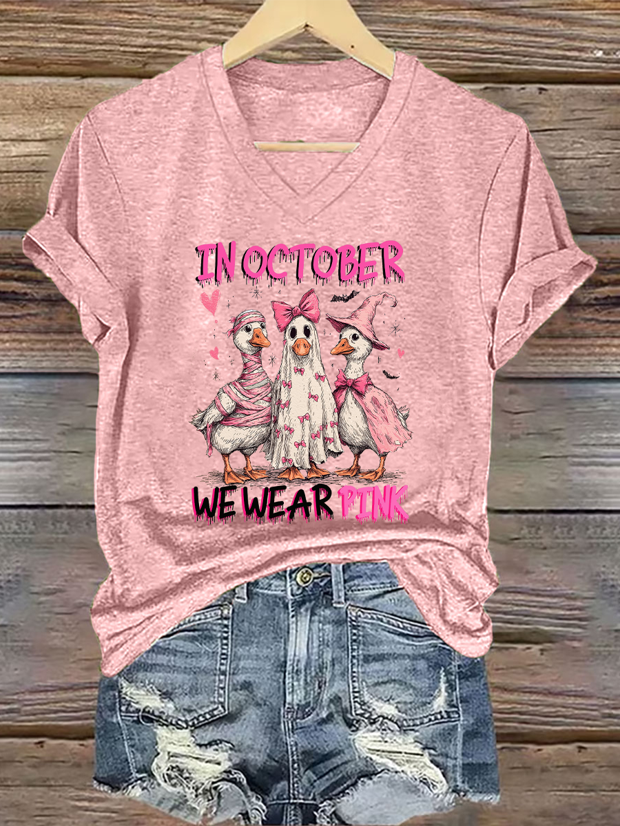 Women's Breast Cancer Awareness In October We Wear Pink Print Casual T-Shirt