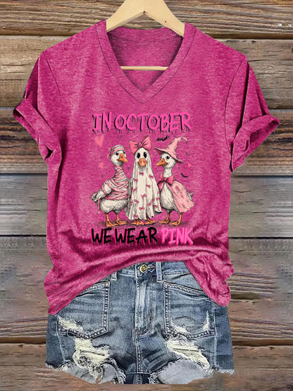 Women's Breast Cancer Awareness In October We Wear Pink Print Casual T-Shirt