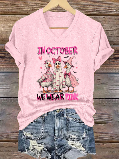 Women's Breast Cancer Awareness In October We Wear Pink Print Casual T-Shirt
