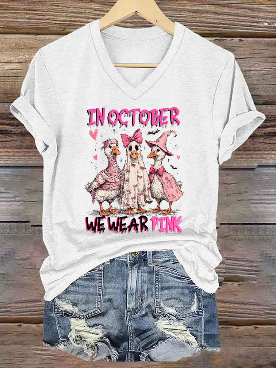 Women's Breast Cancer Awareness In October We Wear Pink Print Casual T-Shirt