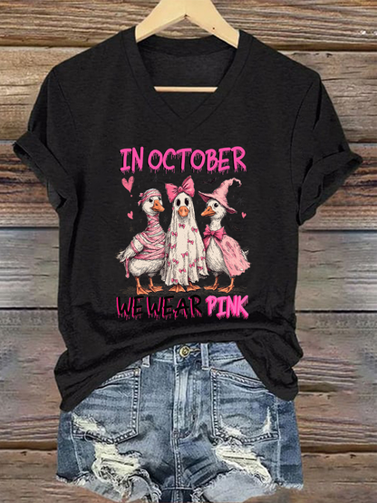 Women's Breast Cancer Awareness In October We Wear Pink Print Casual T-Shirt