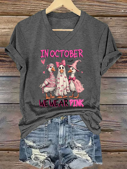 Women's Breast Cancer Awareness In October We Wear Pink Print Casual T-Shirt