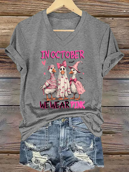 Women's Breast Cancer Awareness In October We Wear Pink Print Casual T-Shirt