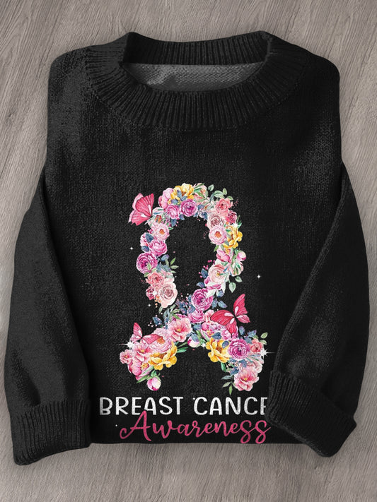 Women's Breast Cancer Awareness Long Sleeve Knit Sweater