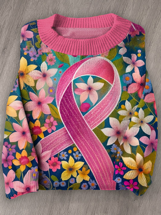 Women's Breast Cancer Awareness Long Sleeve Knit Sweater