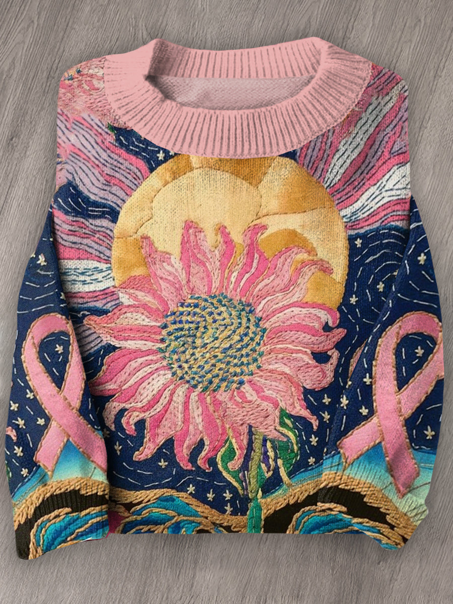 Women's Breast Cancer Awareness Long Sleeve Knit Sweater