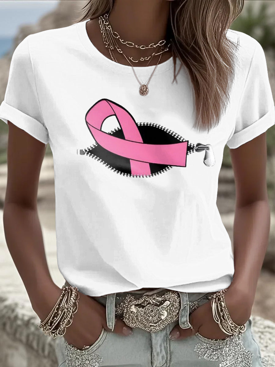 Women's Breast Cancer Awareness Pink Ribbon short-sleeved T-shirt