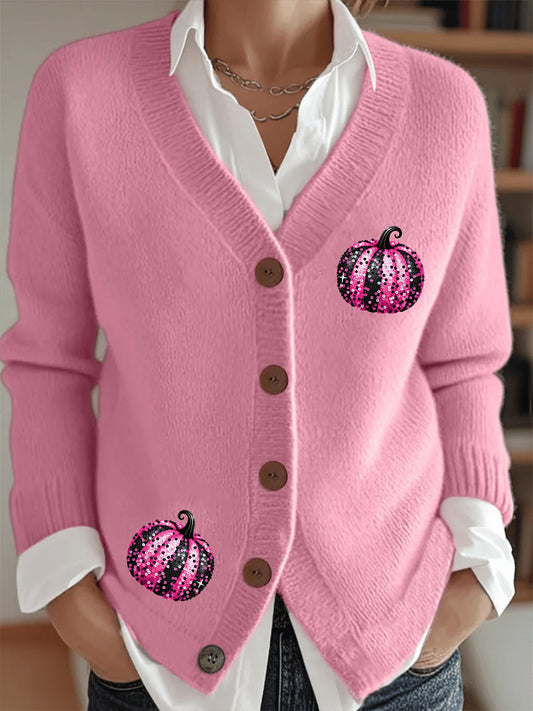 Women's Breast Cancer Awareness Pink October Pumpkin Cardigan
