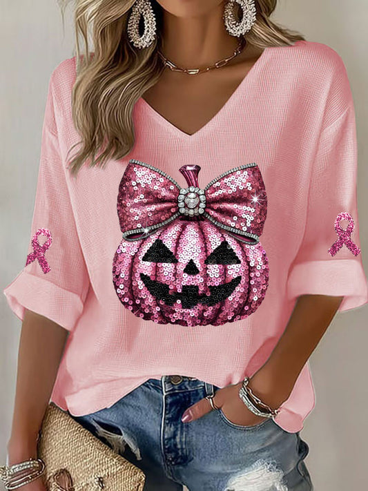Women's Breast Cancer Awareness Pink October Waffle T-shirt
