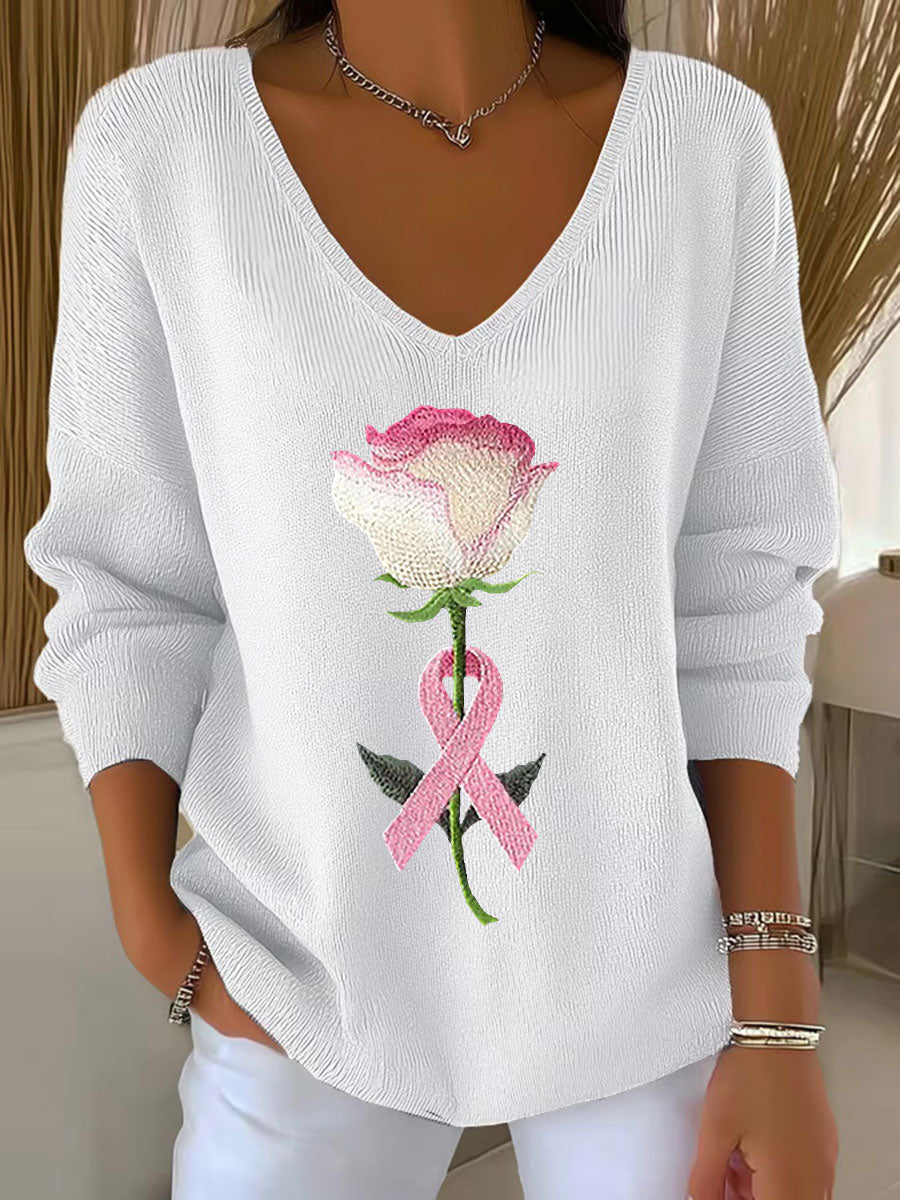 Women's Breast Cancer Awareness Pink Ribbon Print Casual Top