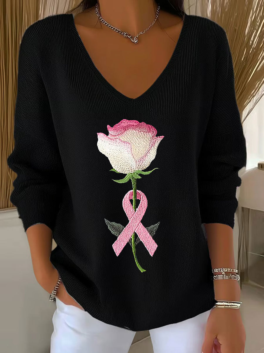 Women's Breast Cancer Awareness Pink Ribbon Print Casual Top