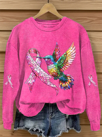 Women's Breast Cancer Awareness Pink Ribbon Print Sweatshirt