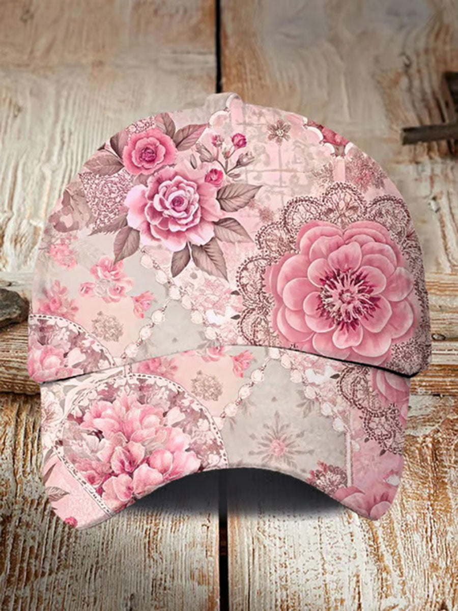 Pink Floral Print Casual Unisex Hat