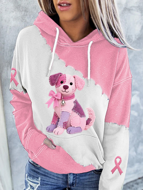 Women's Pink Dog Pink Ribbon Breast Cancer Awareness Support Hoodie