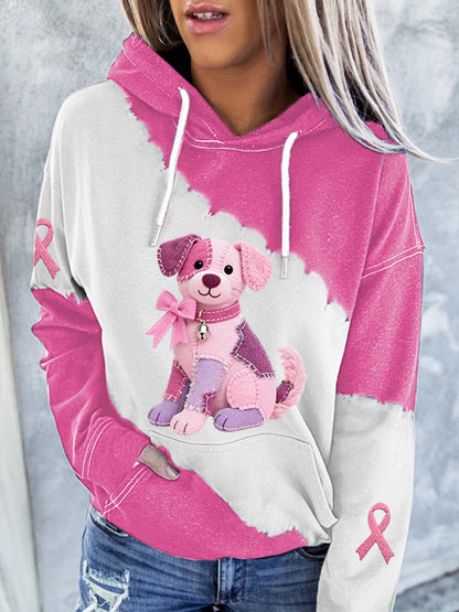 Women's Pink Dog Pink Ribbon Breast Cancer Awareness Support Hoodie