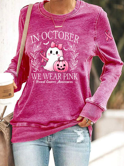Women's In October We Wear Pink Printed Casual Sweatshirt