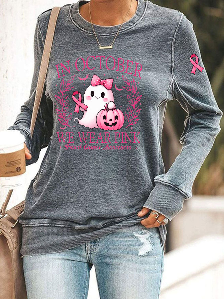 Women's In October We Wear Pink Printed Casual Sweatshirt