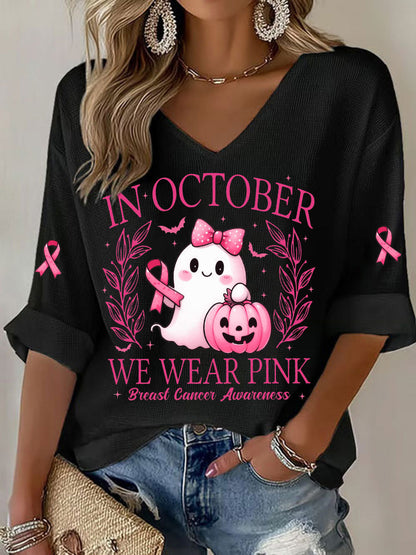 Women's In October We Wear Pink Printed Casual T-shirt