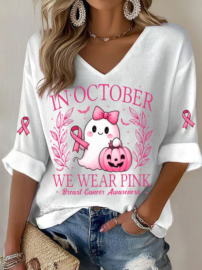 Women's In October We Wear Pink Printed Casual T-shirt