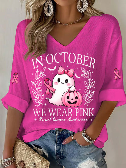 Women's In October We Wear Pink Printed Casual T-shirt