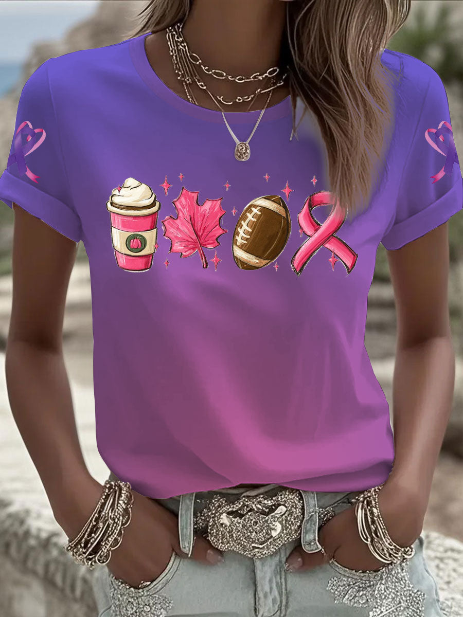 Women's Breast cancer domestic violence awareness Printed short-sleeved T-shirt