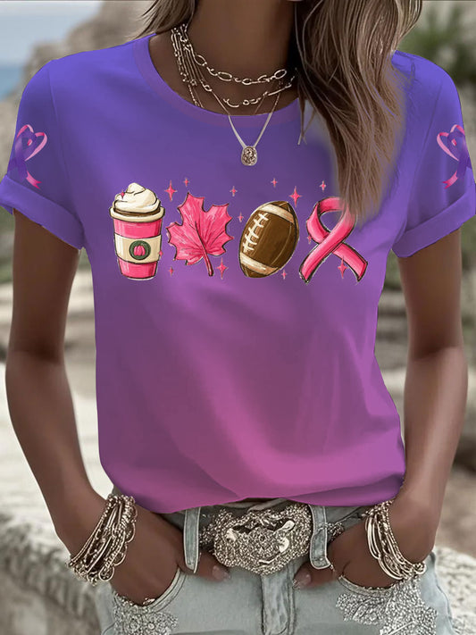 Women's Breast cancer domestic violence awareness Printed short-sleeved T-shirt