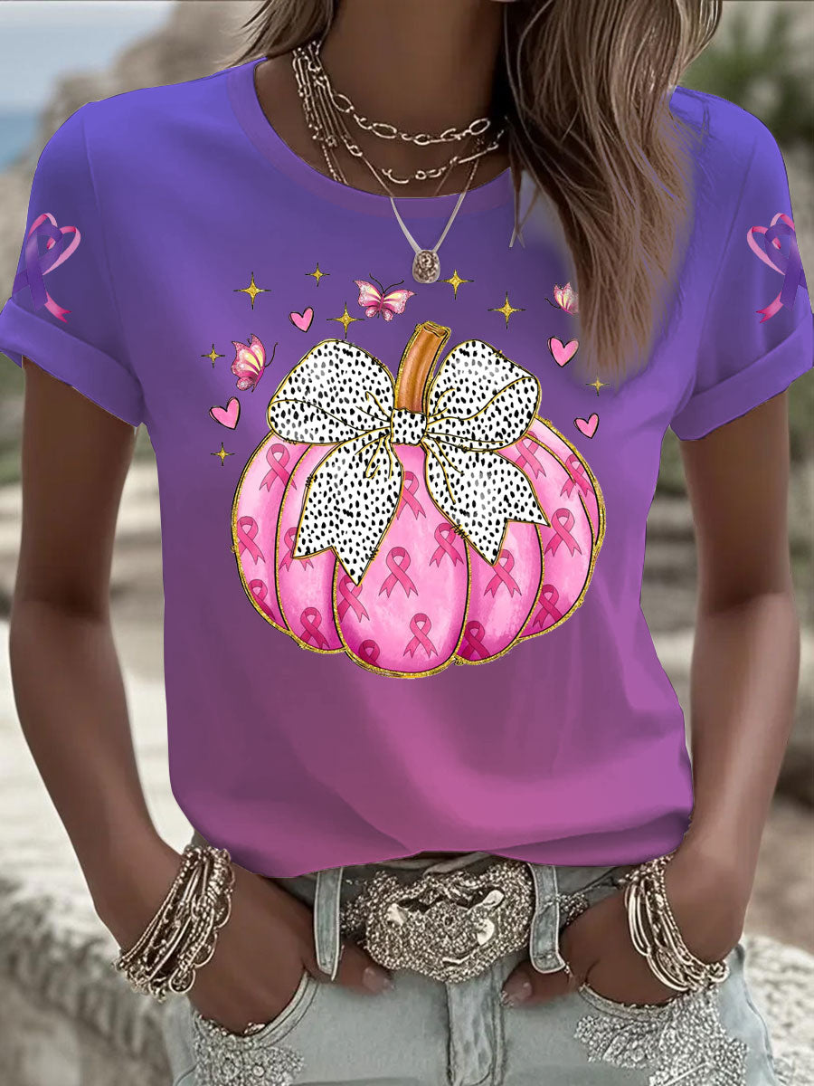 Women's Breast cancer domestic violence awareness Printed short-sleeved T-shirt