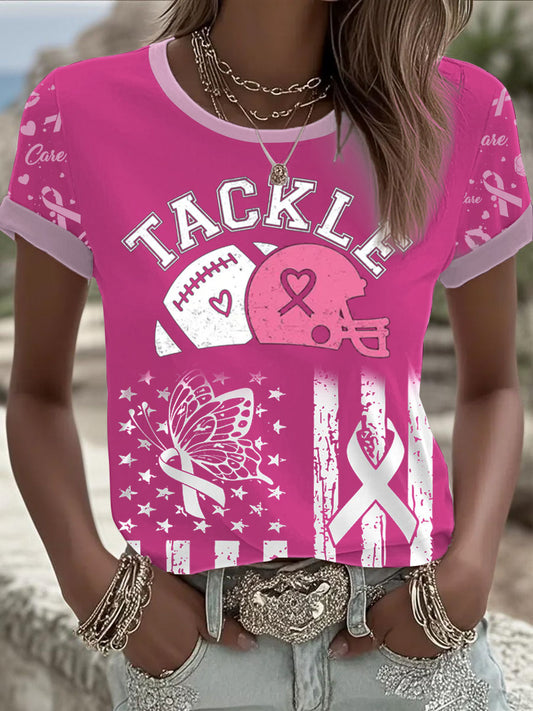 Women's Breast Cancer Pink Printed T-shirt
