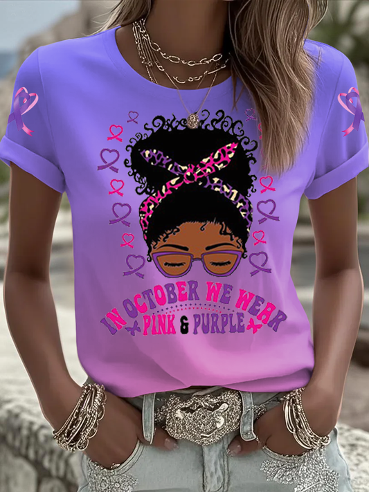 Women's Breast cancer domestic violence awareness Printed short-sleeved T-shirt