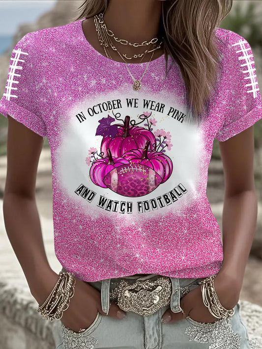 Women's In October We Wear Pink And Watch Football Short-sleeved T-shirt