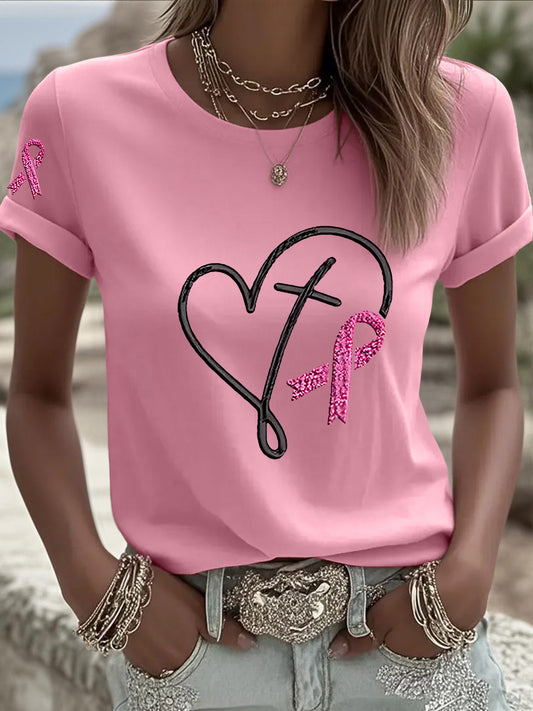 Women's Breast Cancer  Awareness Pink Ribbon Print  T-shirt