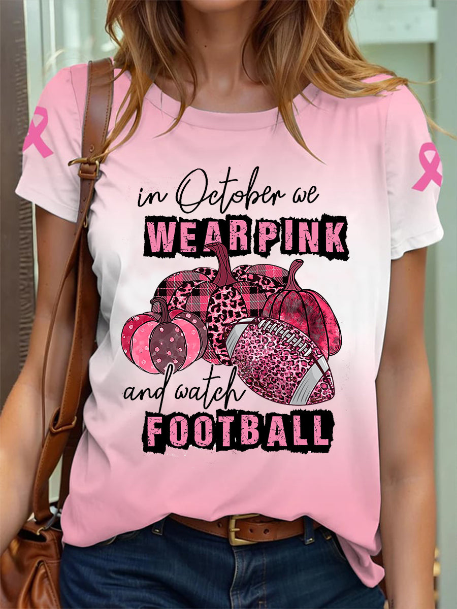 Women's In October We Wear Pink And Watch Football Short-sleeved T-shirt