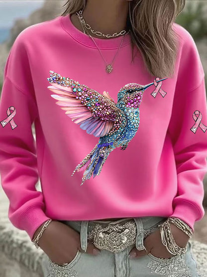 Women's Pink Hummingbird Printed Sweatshirt