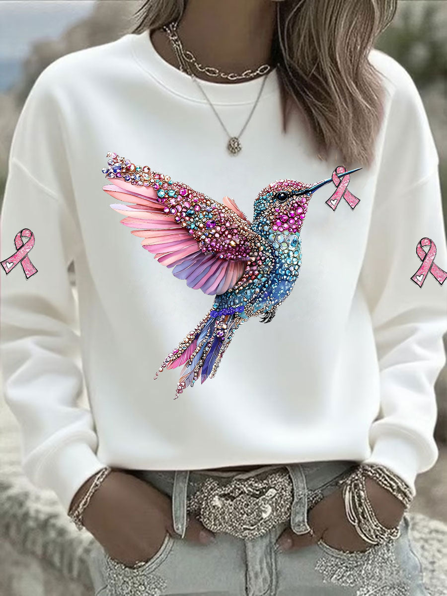 Women's Pink Hummingbird Printed Sweatshirt