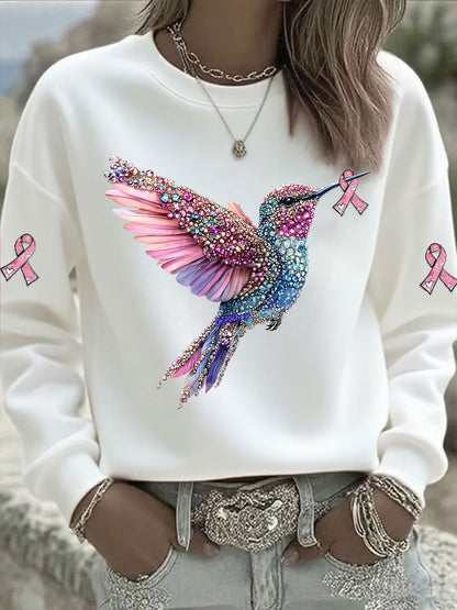 Women's Pink Hummingbird Printed Sweatshirt