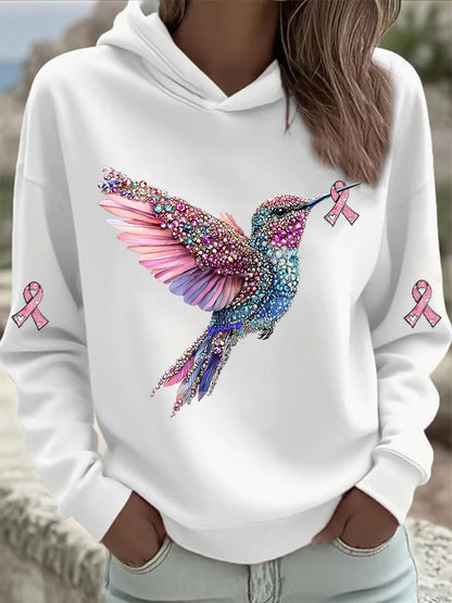 Women's Pink Hummingbird Print Hoodie