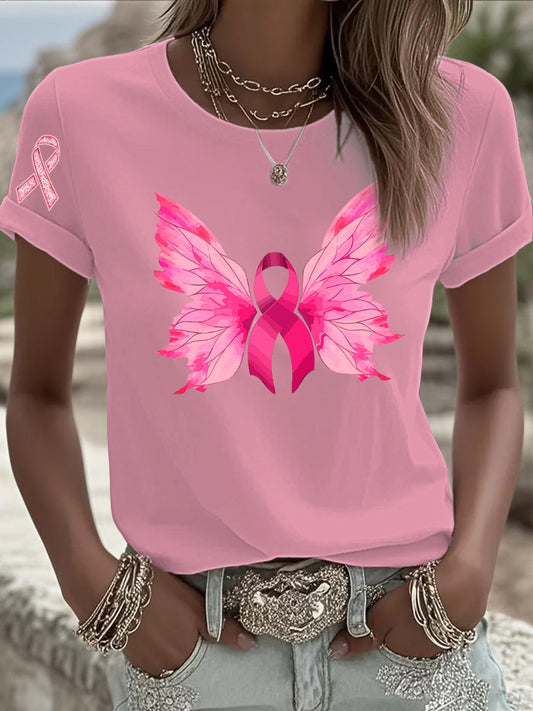 Women's Breast Cancer Pink Printed T-shirt