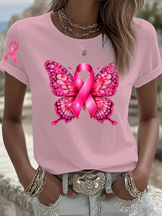 Women's Breast Cancer Pink Printed T-shirt