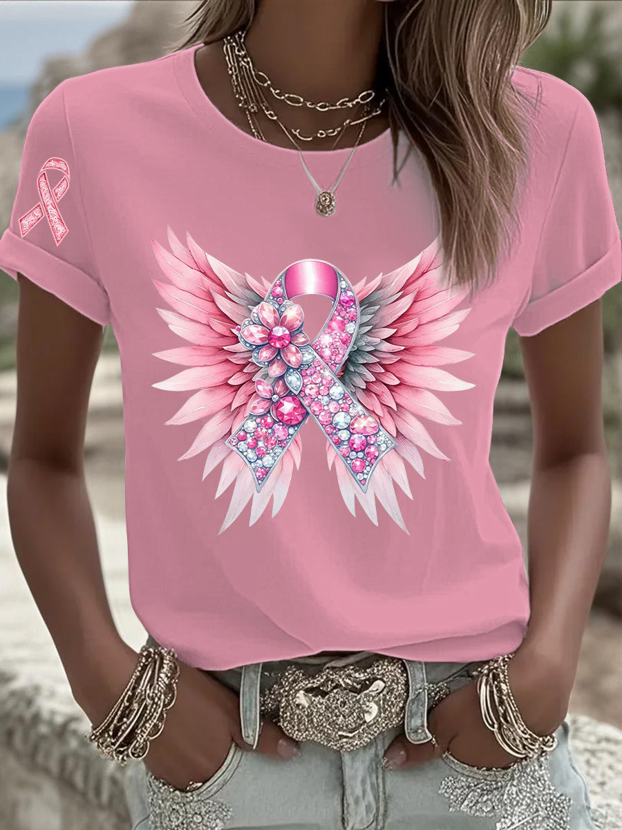 Women's Breast Cancer Pink Printed T-shirt