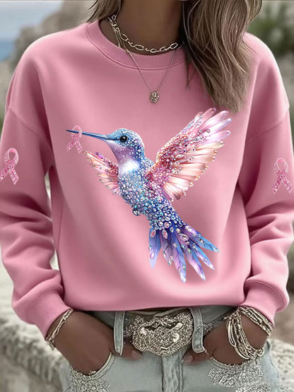 Women's Pink Hummingbird Printed Sweatshirt