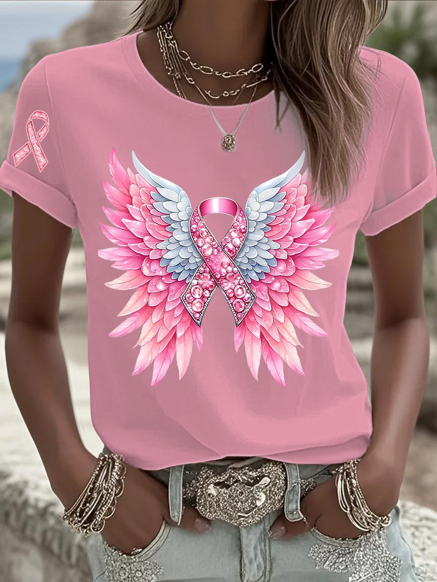 Women's Breast Cancer Pink Printed T-shirt