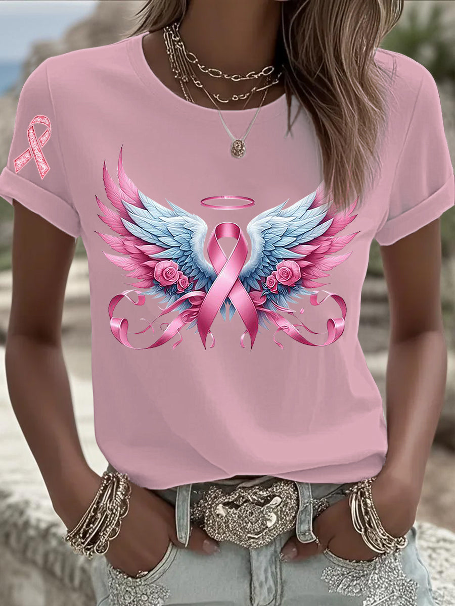 Women's Breast Cancer Pink Printed T-shirt