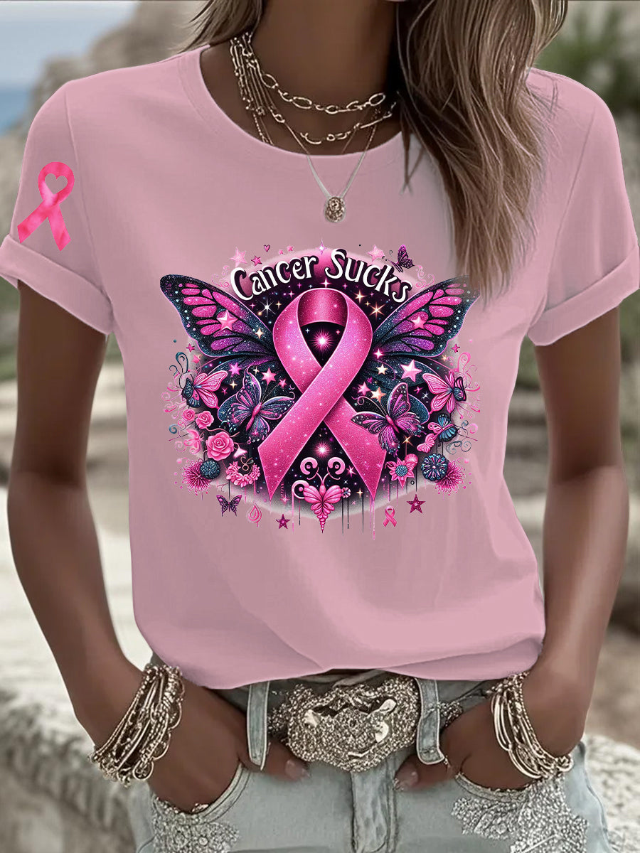 Women's Breast Cancer Pink Printed T-shirt