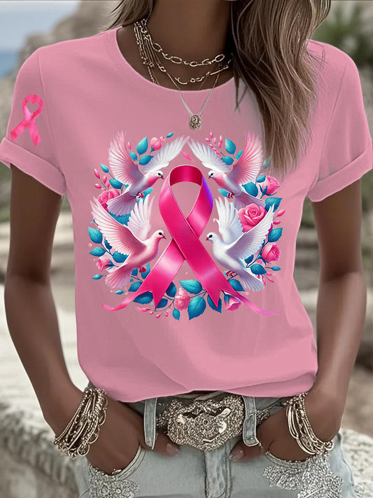 Women's Breast Cancer Pink Printed T-shirt
