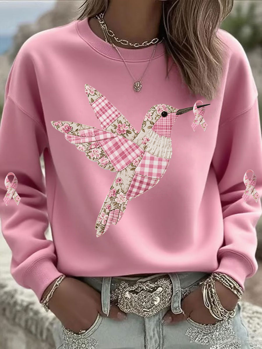 Women's Pink Hummingbird Printed Sweatshirt