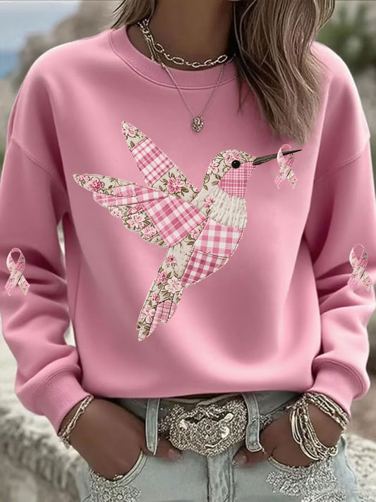 Women's Pink Hummingbird Printed Sweatshirt
