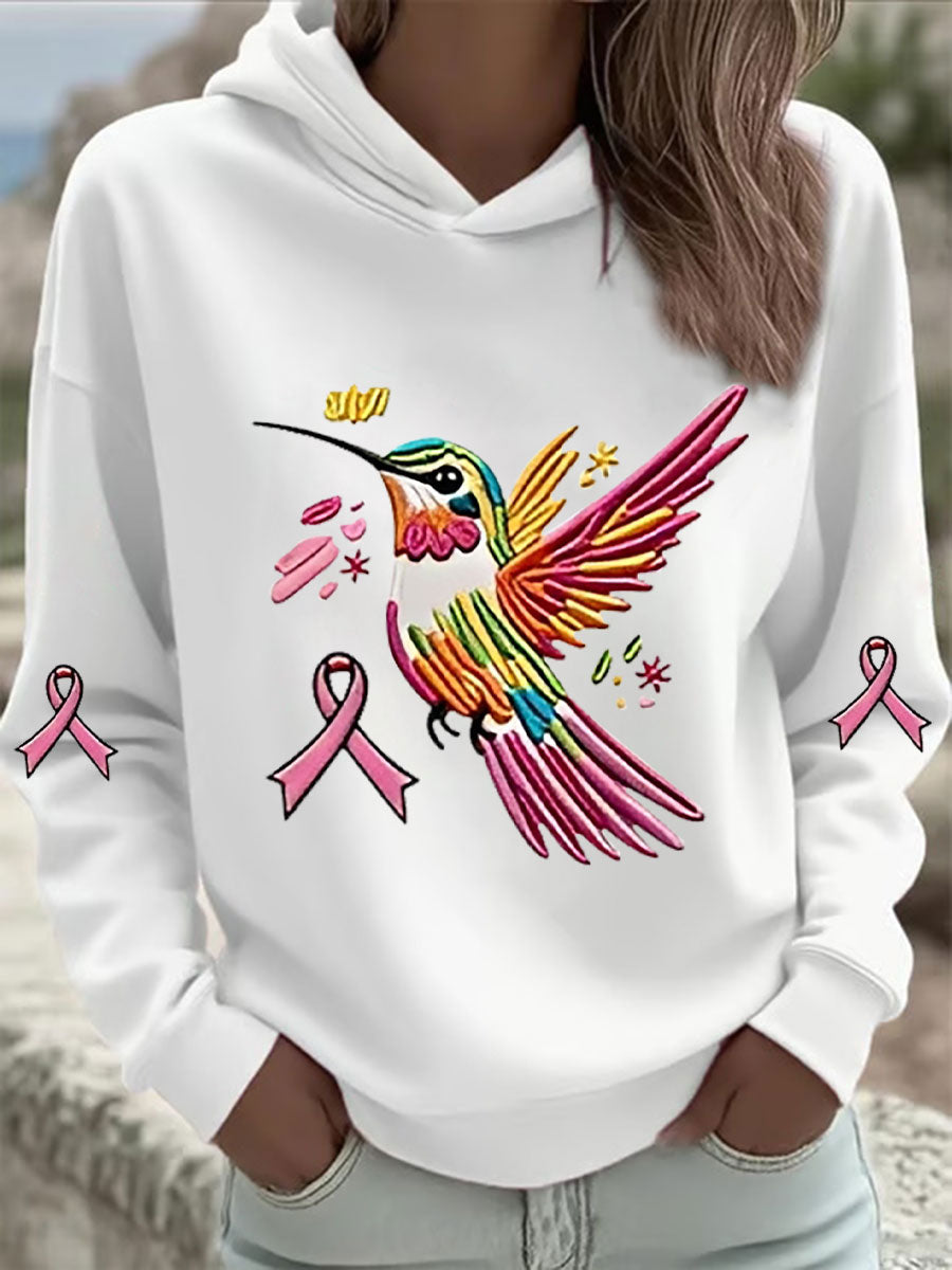 Women's Pink Hummingbird Print Hoodie