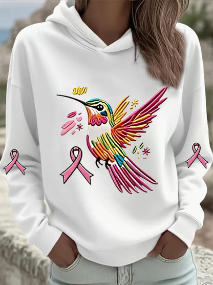 Women's Pink Hummingbird Print Hoodie